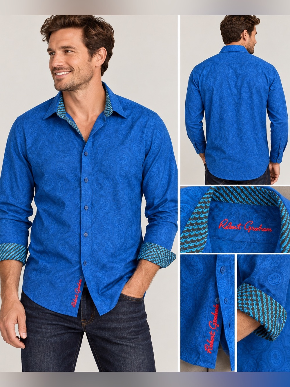 Robert Graham Men’s 2XL Blue Paisley Flip Cuff Button Down Shirt